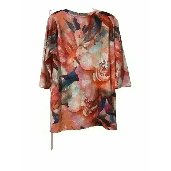 Soft Surroundings Pullover Top Marciana Artsy Pink Floral 3/4 Sleeve Tunic Small - Picture 2 of 4